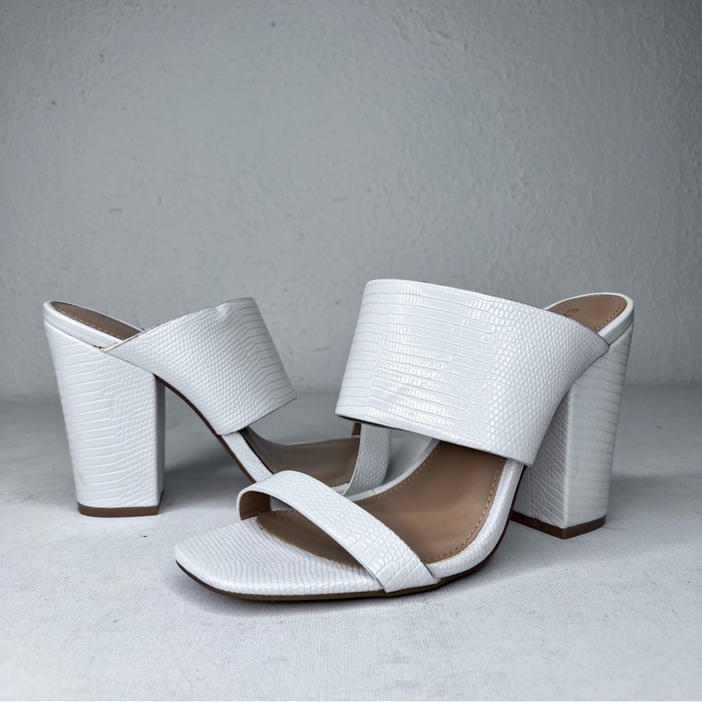 Express White Embossed Double Strap Block Heels - image 1